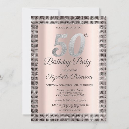 Silver Sequins Roos Gold 50e verjaardag Kaart (Voorkant)