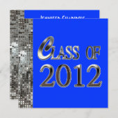 Silver Sequins Royal Blue Graduation Invitations Kaart (Voorkant / Achterkant)