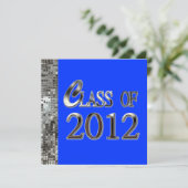 Silver Sequins Royal Blue Graduation Invitations Kaart (Staand voorkant)