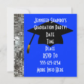 Silver Sequins Royal Blue Graduation Invitations Kaart (Achterkant)