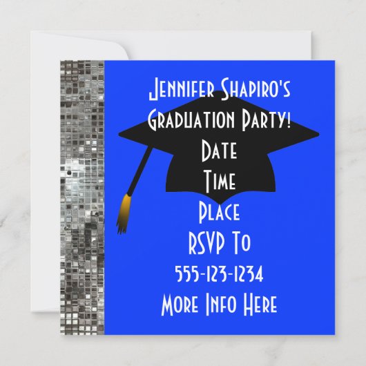 Silver Sequins Royal Blue Graduation Invitations Kaart (Achterkant)