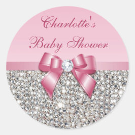 Silver Sequins Roze Bow Diamond Baby shower Ronde Sticker