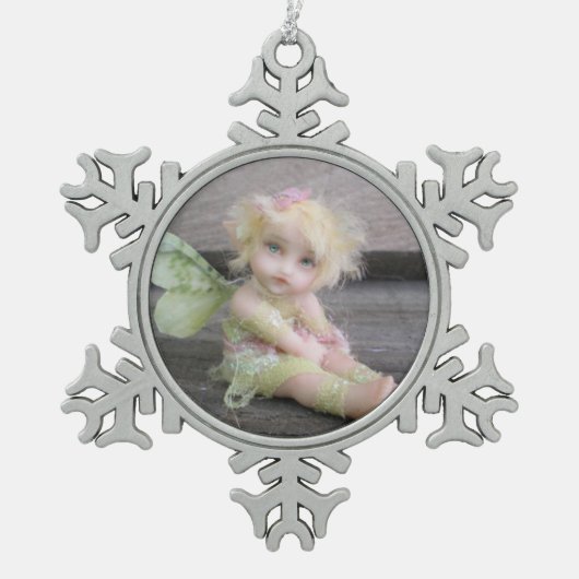 Silver Shabby Fairy Tin Sneeuwvlok Ornament (Voorkant)