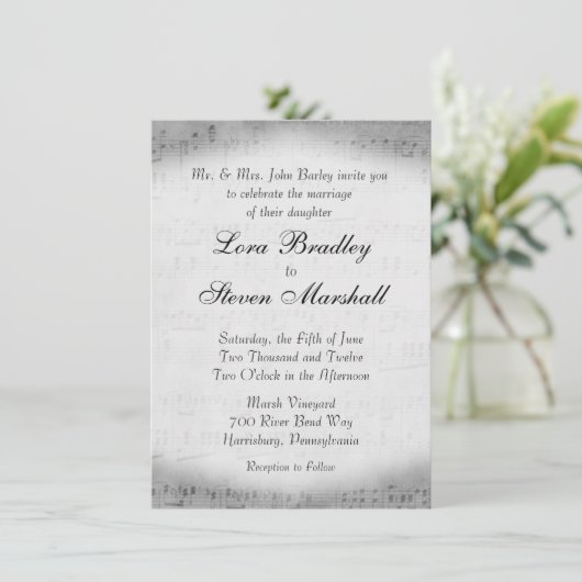 Silver Sheet Music Theme Weddenschap Kaart (Staand voorkant)