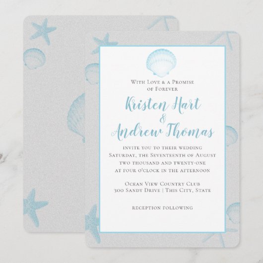Silver Shells Destination Wedding Kaart (Voorkant / Achterkant)