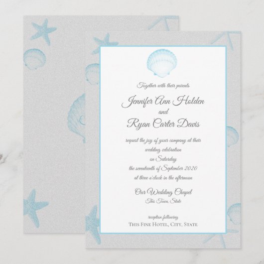 Silver Shells Ocean Side Wedding Kaart (Voorkant / Achterkant)