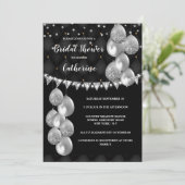 Silver shimmer ballon voor zwarte strijklampjes kaart (Staand voorkant)