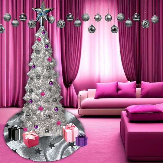 Silver Shimmer Black Star Elegant Minimal Modern Kerstboom Rok