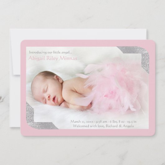Silver Shimmer Corners Foto Pk Birth Announding Aankondiging (Voorkant)