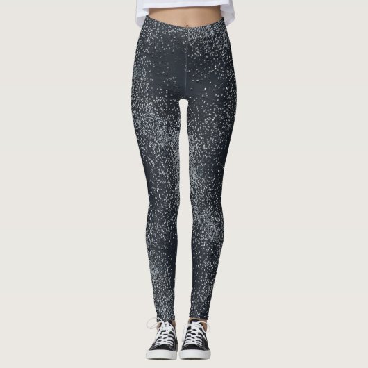 Silver Shimmer Dust Pattern – Elegant Metallic  Leggings (Voorkant)