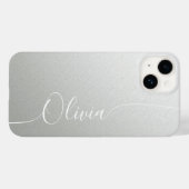 Silver Shimmer Elegant Calligraphy Script Name Case-Mate iPhone Case (Achterkant (horizontaal))
