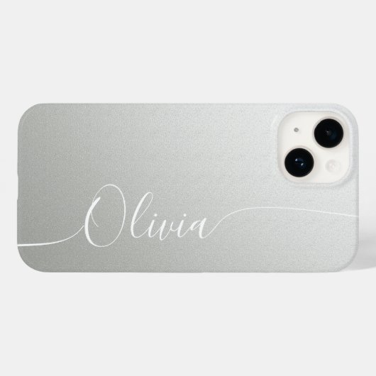 Silver Shimmer Elegant Calligraphy Script Name Case-Mate iPhone Case (Achterkant (horizontaal))
