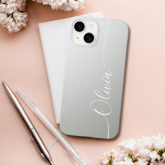 Silver Shimmer Elegant Calligraphy Script Name Case-Mate iPhone Case