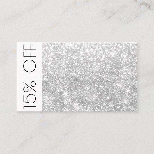 Silver Shimmer en Sparkle Discount 15%-kaart Visitekaartje (Voorkant)