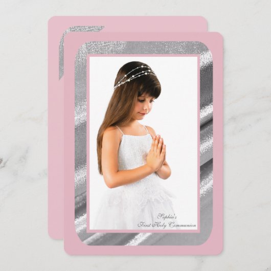 Silver Shimmer Foto Pk First Communication Kaart (Voorkant / Achterkant)