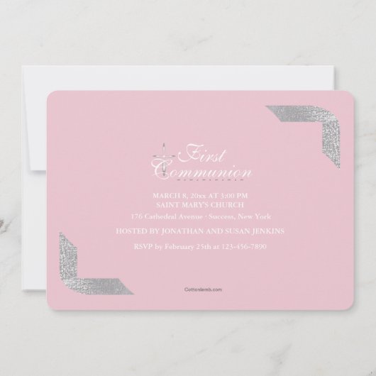 Silver Shimmer Foto Pk First Communication Kaart (Achterkant)