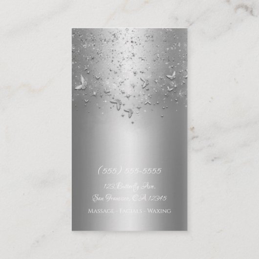 Silver Shimmer Glitter Sparkle Flutter Butterfly Visitekaartje (Achterkant)