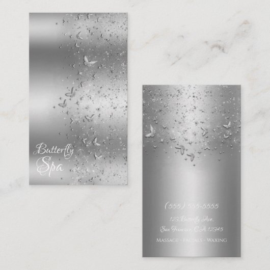 Silver Shimmer Glitter Sparkle Flutter Butterfly Visitekaartje (Voorkant / Achterkant)