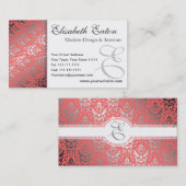 Silver Shimmer Peach Damask Elegant Woman's Visitekaartje (Voorkant / Achterkant)