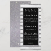 Silver Shimmer Stripe Wedding Menu (Voorkant / Achterkant)