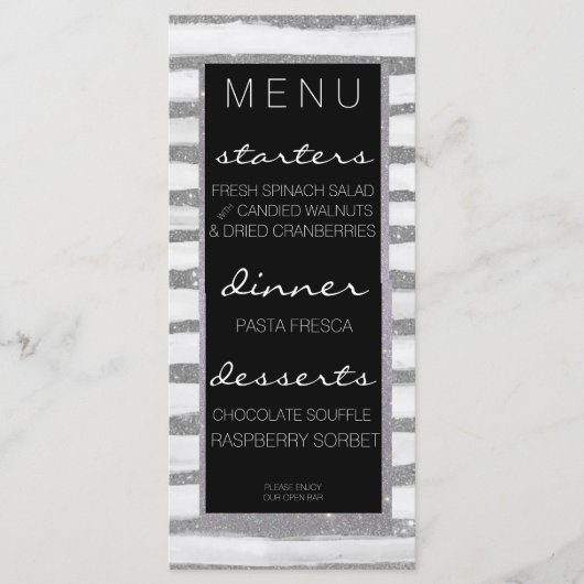 Silver Shimmer Stripe Wedding Menu (Voorkant)