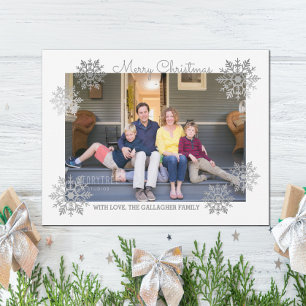 Silver Shimmering Chic Snowflake Holiday Foto Feestdagenkaart