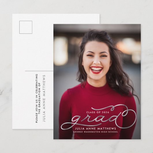 Silver Shine Script Photo Afstuderen Briefkaart (Voorkant / Achterkant)