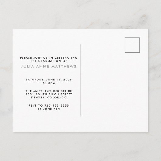 Silver Shine Script Photo Afstuderen Briefkaart (Achterkant)