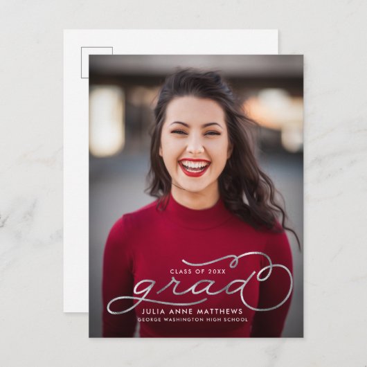 Silver Shine Script Photo Afstuderen Briefkaart (Voorkant / Achterkant)