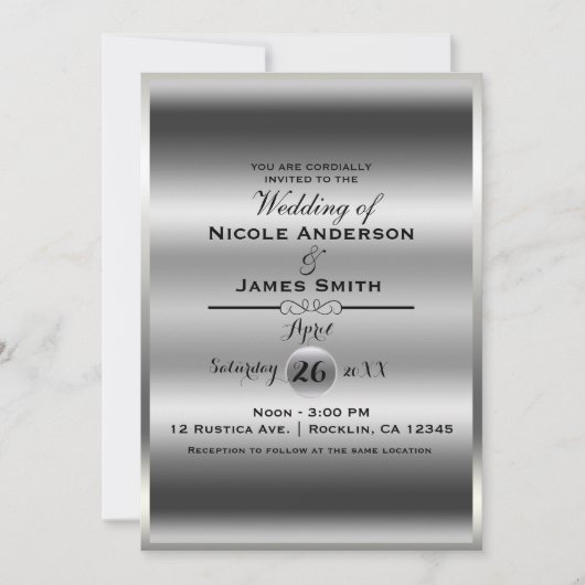 Silver Shine Shiny Metallic Elegant Classy Wedding Kaart (Voorkant)