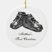 Silver Shoes Baby Geboorte Eerste Kerst Keepsake O Keramisch Ornament (Achterkant)