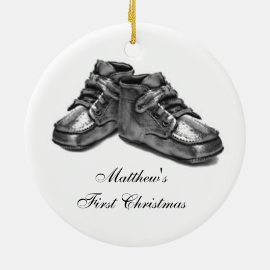 Silver Shoes Baby Geboorte Eerste Kerst Keepsake O Keramisch Ornament (Achterkant)