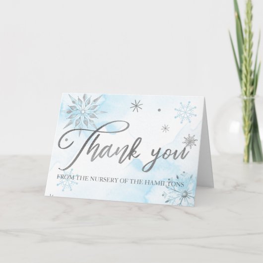 Silver Showflakes Winter Baby shower Dank u Bedankkaart (Voorkant)