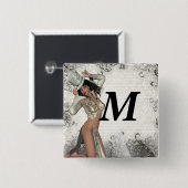 Silver showgirl vierkante button 5,1 cm (Voorkant /achterkant)