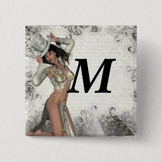 Silver showgirl vierkante button 5,1 cm (Voorkant)