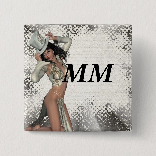 Silver showgirl vierkante button 5,1 cm (Voorkant)