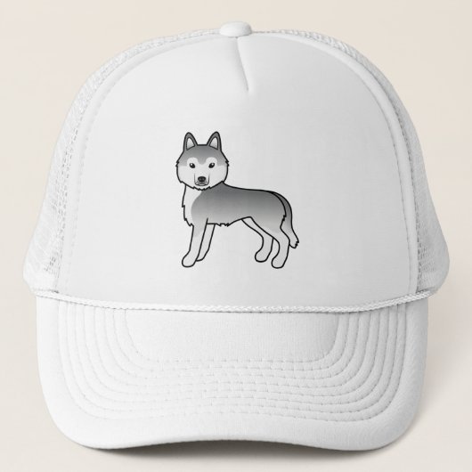 Silver Siberian Husky Cute Cartoon Dog Trucker Pet (Voorkant)