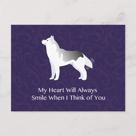 Silver Siberian Husky Dog Denking of You Briefkaart (Voorkant)