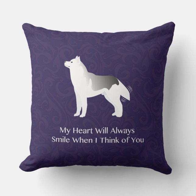 Silver Siberian Husky Dog Denking of You Kussen (Voorkant)