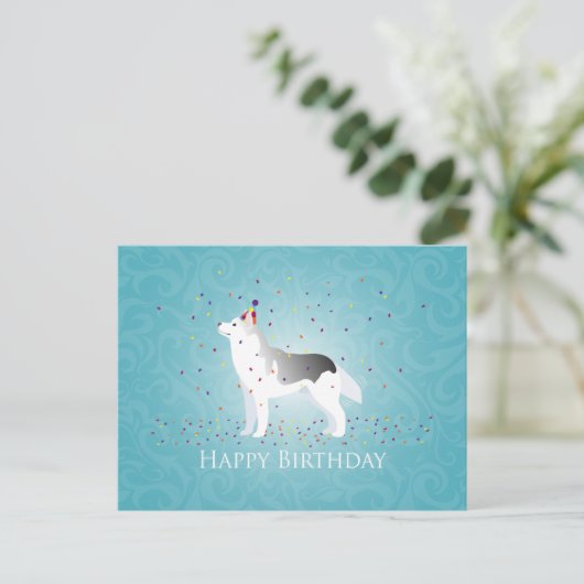Silver Siberian Husky Dog Happy Birthday Design Briefkaart (Staand voorkant)