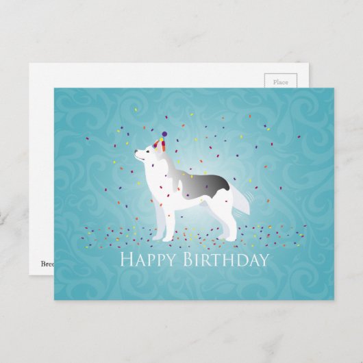 Silver Siberian Husky Dog Happy Birthday Design Briefkaart (Voorkant / Achterkant)