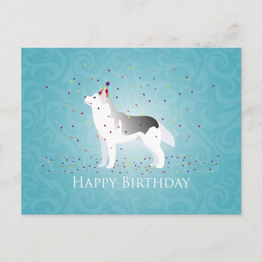Silver Siberian Husky Dog Happy Birthday Design Briefkaart (Voorkant)