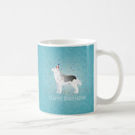 Silver Siberian Husky Dog Happy Birthday Design Koffiemok