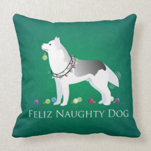 Silver Siberian Husky Feliz Naughty Dog Kerstmis Kussen