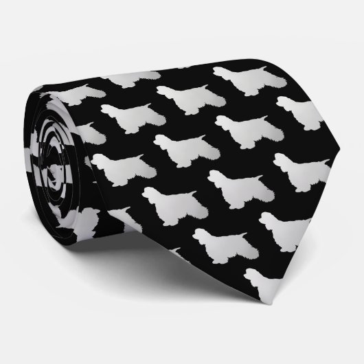 Silver Silhouette Cocker Spaniel Dog on Black Stropdas (Opgerold)