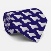 Silver Silhouette Cocker Spaniel Dog on Navy Blue Stropdas (Opgerold)