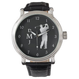 Silver Silhouette Golfer Monogram Horloge