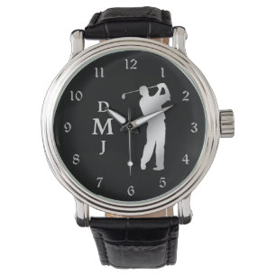 Silver Silhouette Golfer Monogram Horloge