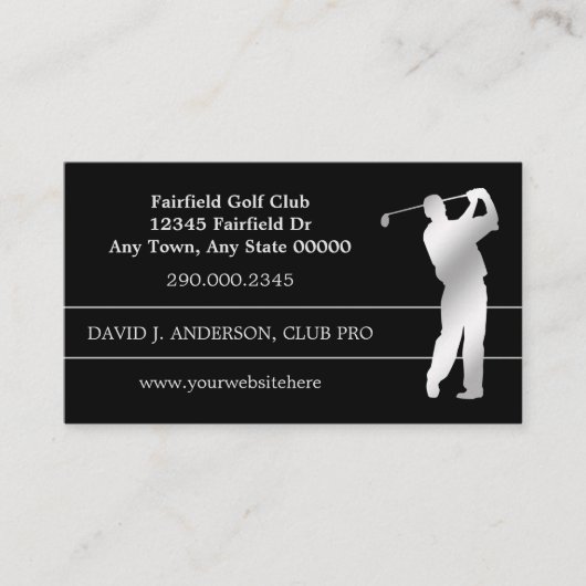 Silver Silhouette Golfer op Black Visitekaartje (Voorkant)