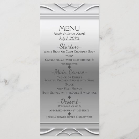 Silver Simple Elegant Chic Wedding Menu Kaart (Voorkant)